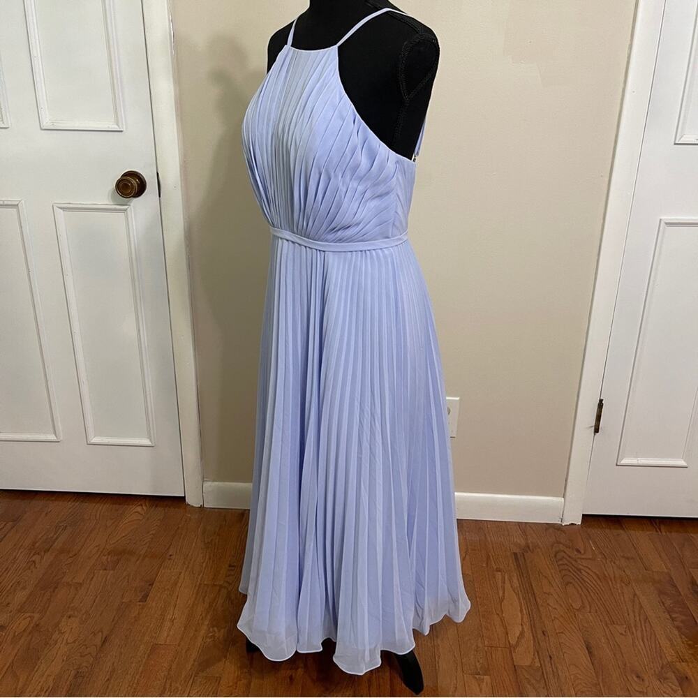 AZAZIE DASHA Pleated Below Knee Chiffon A-Line Dress Sky Blue Size 6 - Picture 7 of 10